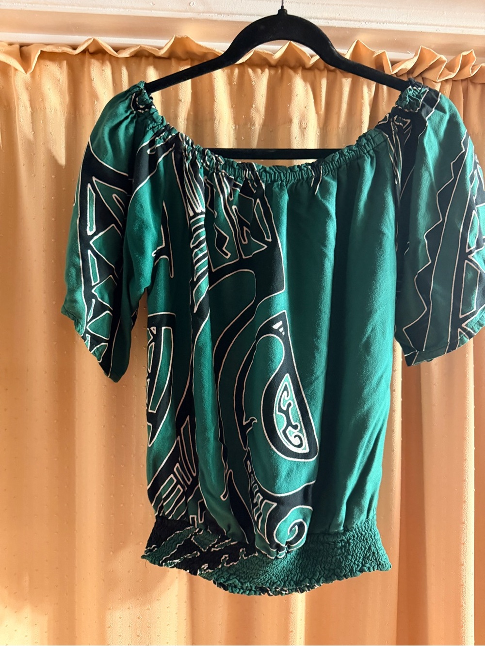 Emerald Green Off-Shoulder Printed Peasant Blouse